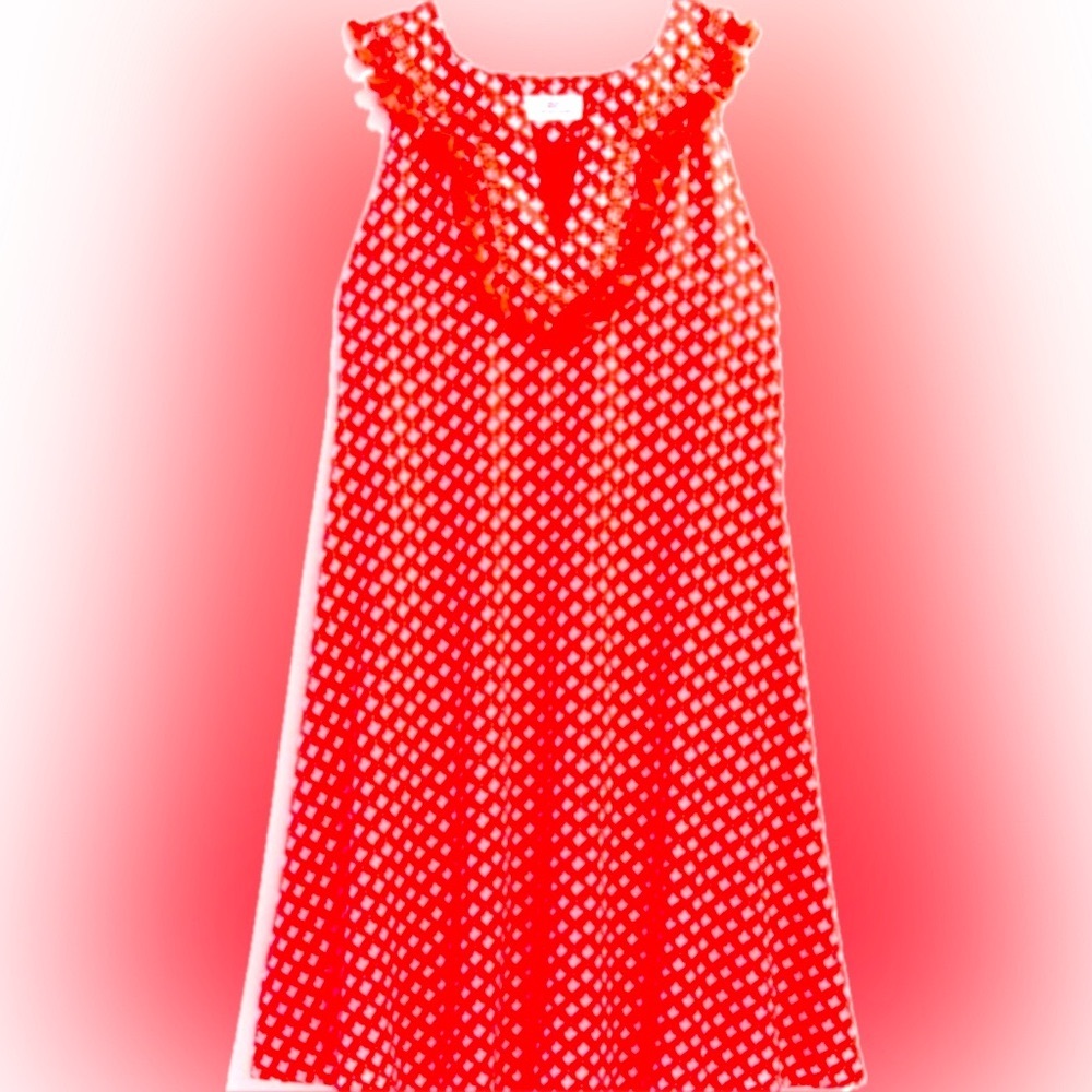 VINEYARD VINES PAPAYA PUNCH TILE PRINT TASSEL COVERUP DRESS CASUAL CORAL SWIM M